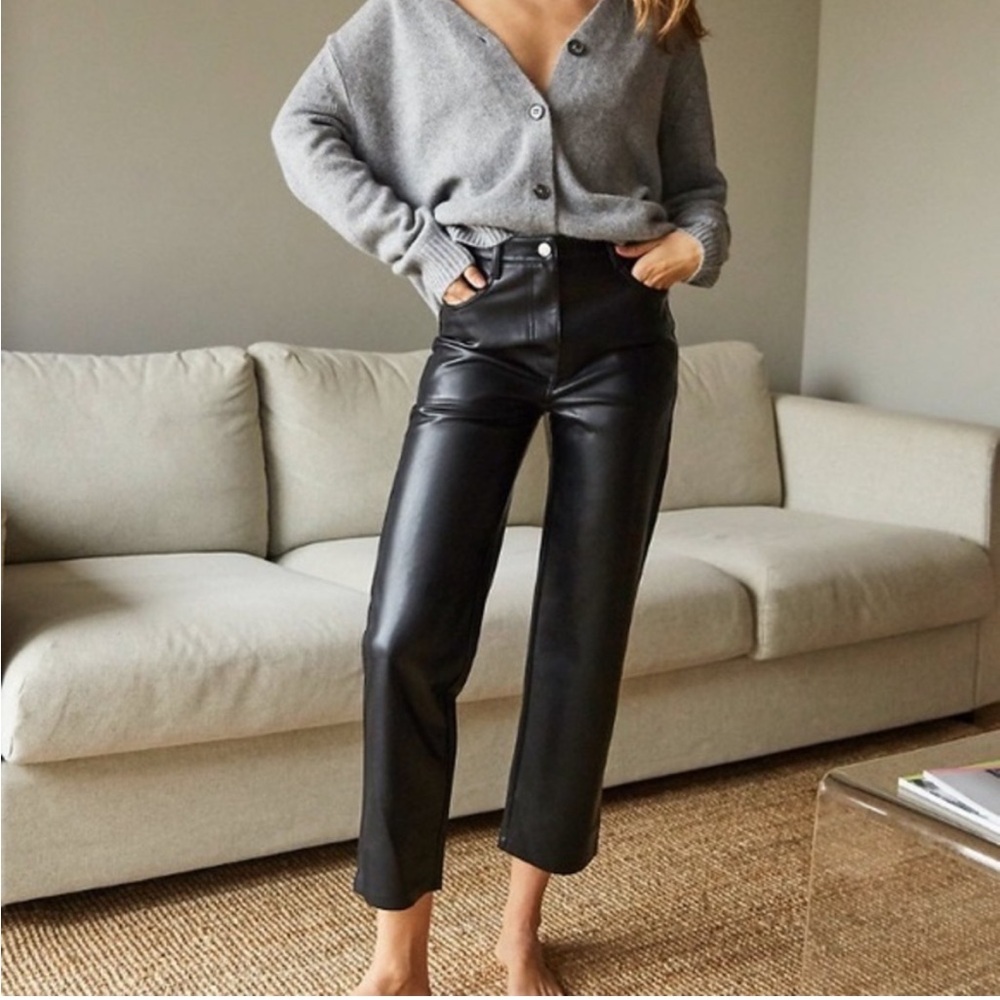 Wilfrid Melina Black Cropped Pant Faux Vegan Leather Aritzia Size 6
